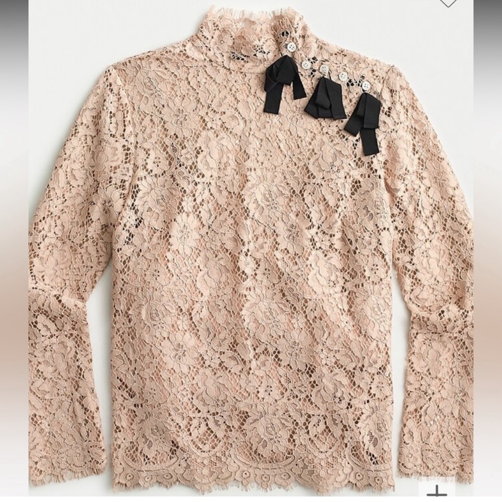 j.crew blush mock neck lace top size 14